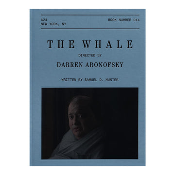Book cover of 'The Whale' directed by Darren Aronofsky with a blue background and black text. Screenplay Book